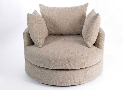 Round Sand Boucle Swivel Accent Chair