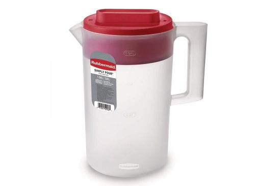 Rubbermaid, Pitcher, Simply Pour Clear/Red Pitcher Plastic 1 gal, plastic, 1 gal, helpful for family beverage service, A Practical Choice for Everyday Beverage Serving