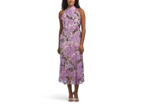 SAM EDELMAN Floral Embroidered Lace Sequin High Neck Maxi Dress