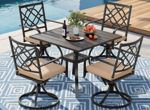 SUNCROWN 5-Piece Outdoor Dining Set Metal Swivel Cushioned Chairs Patio Furniture Sets with Steel Slat Bistro Table for Backyard, Lawn, Garden