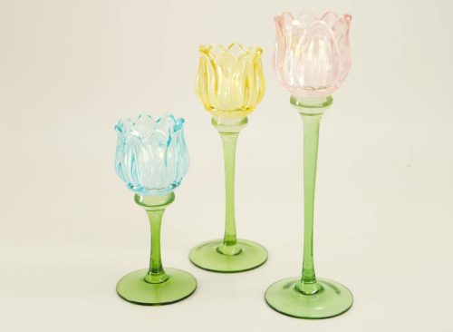 Set Of 3 Glass Tulip Candle Holders