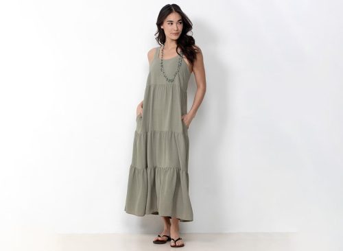 Single Stitch Women's Tiered Maxi Dress (Khaki Green, Large)