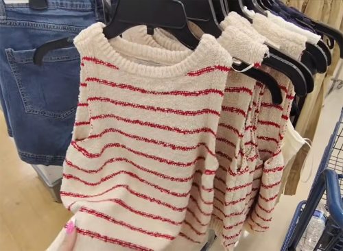 Sleeveless Red and White Striped Sweater for Women