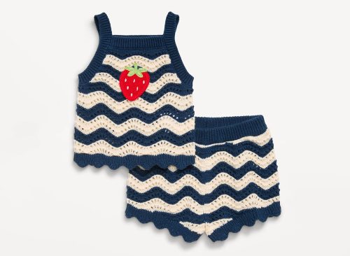 Sleeveless Striped Sweater-Knit Top and Shorts Set for Baby