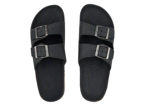 Summer Men's Black Cork Footbed Double-Buckle Sandals, Large1 Summer Men's Black Cork Footbed Double-Buckle Sandals, Large