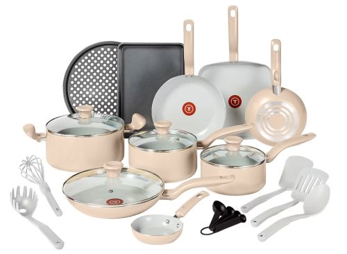 T-Fal Simply Cook 20pc Ceramic Nonstick Cookware Set Beige