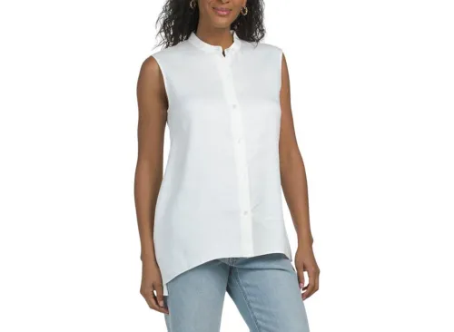 THEORY Linen Blend Sleeveless Asymmetrical Drape Shirt