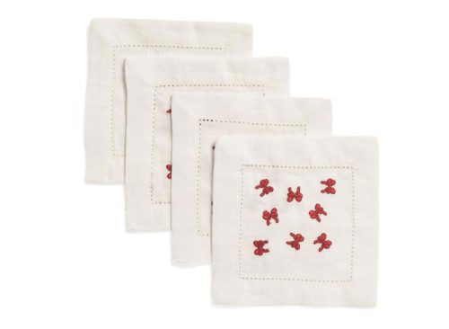 TIRAMISU 4pk Hand Embroidered Bow Coaster Set