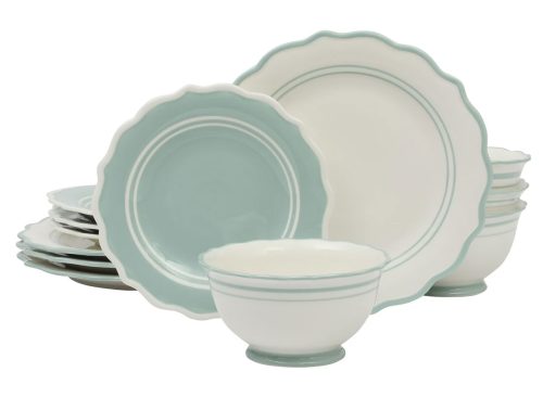 The Pioneer Woman Ainsley 12-Piece Ceramic Dinnerware Set, Sage Blue
