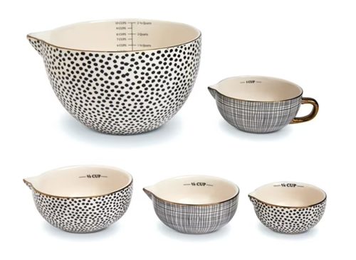 Thyme & Table, 5-Piece Ceramic Mixing Bowl and Measuring Bowl Set, Dot Pattern