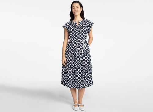 Time and Tru Women's Cotton Double Cloth Midi Dress with Short Flutter Sleeves, Sizes XS-XXXL