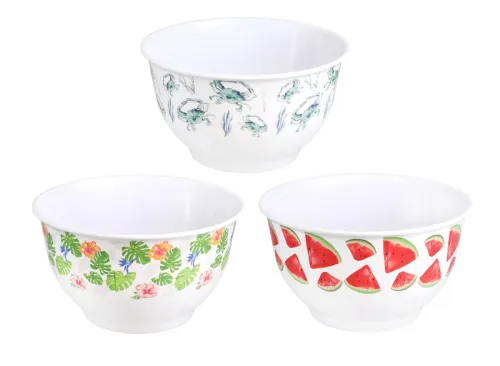 Tropical Party Round Printed Melamine Serving Bowls, 12-in.