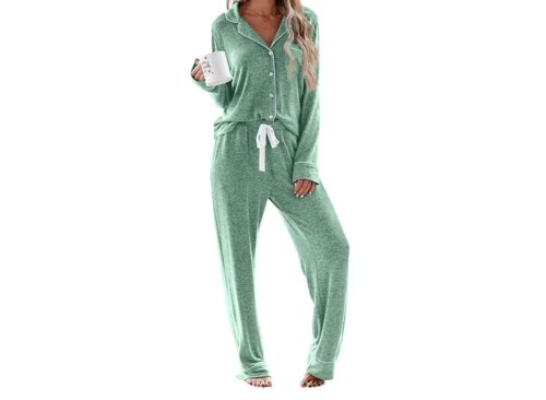 UVN Womens Pajama Sets Long Sleeve Top and Long Pants Soft Pjs Sleepwear Ladies Button Down Lounge Set