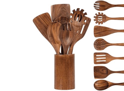 VAVSEA Thick Wooden Spoons for Cooking, 8 Pcs Natural Wooden Utensil for Cooking with Non-Stick, Heat Resistant, Wood Kitchen Utensil Set