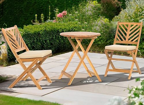Werph 3-Piece Acacia Wood Patio Set, Foldable Bistro Table and Chairs Set of 2, Small Patio Furniture Set with Cushions