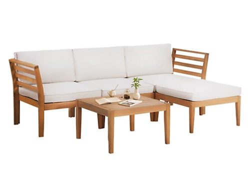 Werph Wood Coffee Table & L Shape Outdoor Couch Patio Sectional Sofa with All-Weather Cushion for Lawn,Deck,Backyard