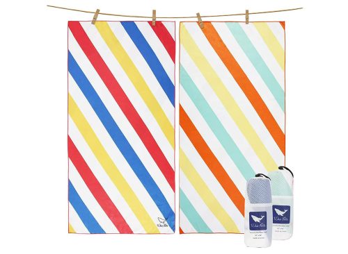 Whale Flotilla Microfiber Large Beach Towel, 2 Pack Quick Dry Beach Towel Sand Free Cooling Travel Camp Pool Towel Set, Super Absorbent and Portable, Red and Yellow 30x60 Inch