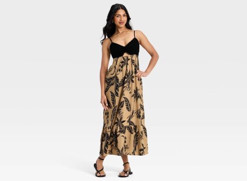 Women's Beaded Strap Printed Maxi Dress - A New Day™ Black XS