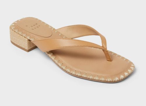 Women's Berkely Square Toe Thong Heels - A New Day™ Natural 9.5