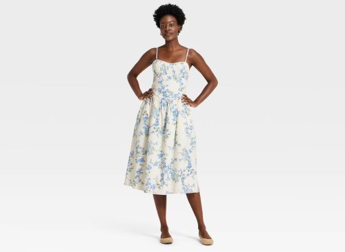 Women's Corset Midi Dress - A New Day™ Blue Floral XL