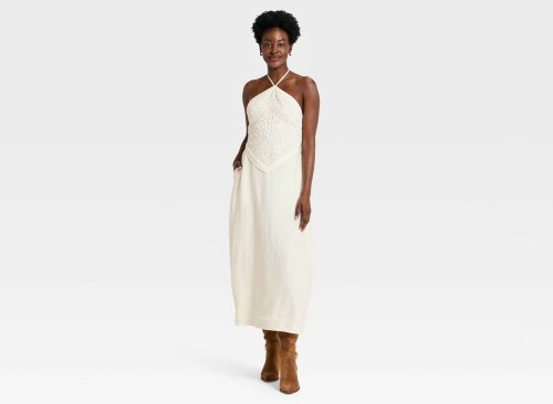 Women's Embroidered Skater Dress - A New Day™ Cream XS