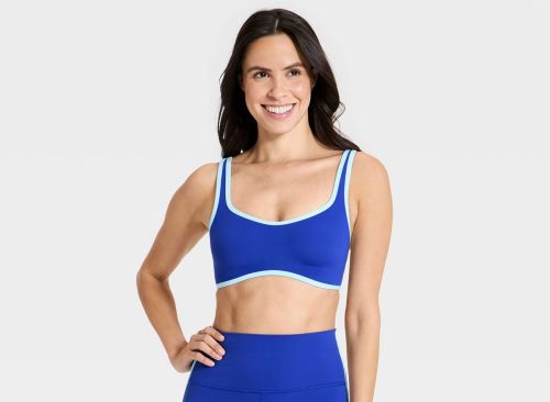 Women's Everyday Soft Light Support Retro Contrast Hem Sports Bra - All In Motion™ Cobalt M