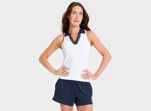 Women's Everyday Soft Tipped Scallop Polo Support Tank Top - All In Motion™ White S