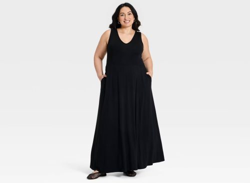 Women's Knit Maxi A-Line Dress - Ava & Viv™ Black 1X