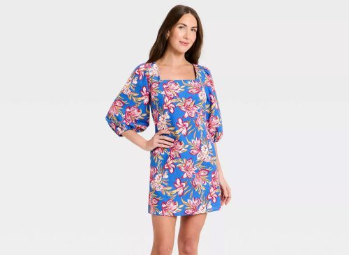 Women's Linen Mini Slip Dress - A New Day™ Blue Floral XS