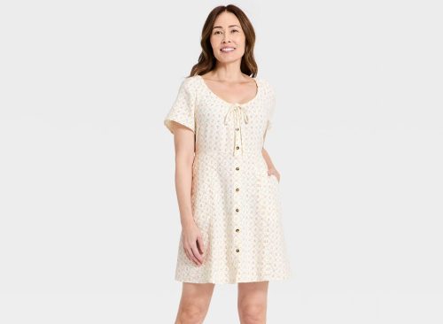 Women's Short Sleeve Button-Front Mini Sundress - Universal Thread™ Cream Floral M