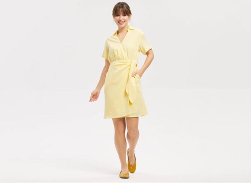 Women's Short Sleeve Wrap Tie Mini Shirtdress - Universal Thread™ Yellow S