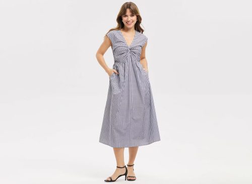 Women's Twist-Front Midi Dress - A New Day™ Blue Gingham Check XS