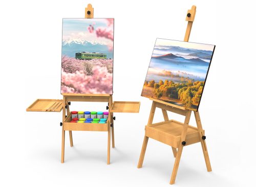 Yacona Art Easel for Painting, Wooden Easel for Adults, H-Frame with Storage Drawer, Natural Style