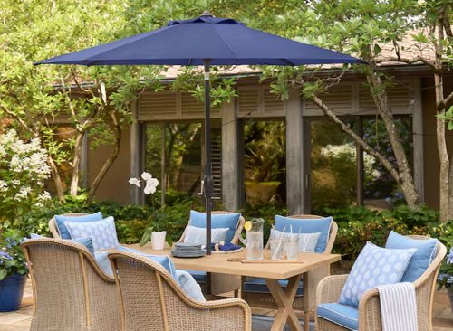 allen + roth Clearbrook 7-Piece Patio Dining Set with Blue Cushions