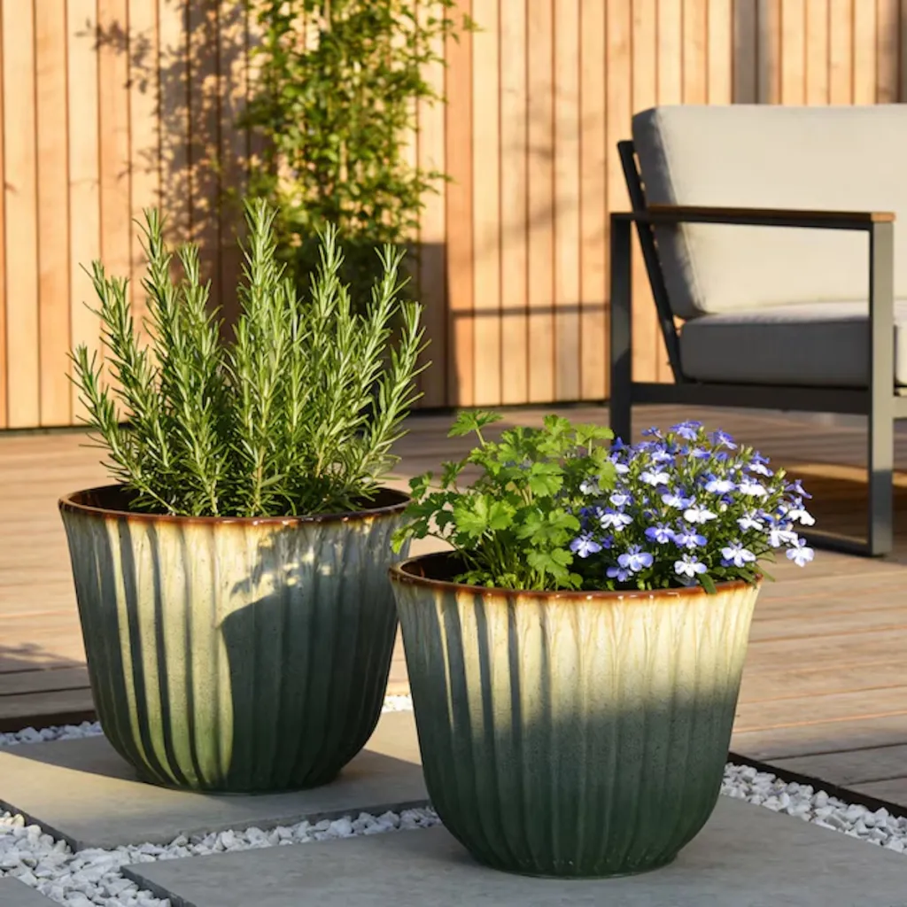 Allen + Roth Round Glazed Green Planter 2-Pack