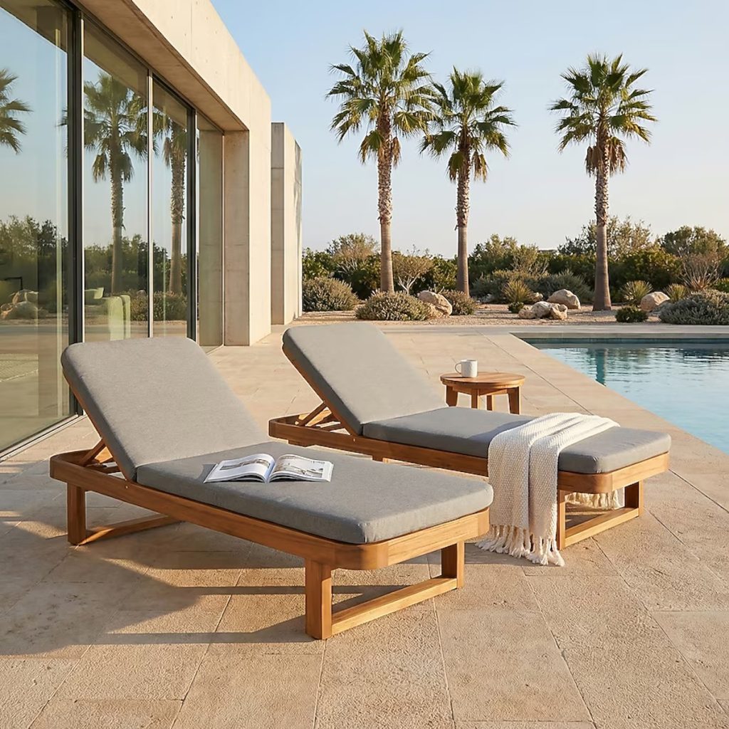 Christopher Knight Milos Acacia Wood Chaise Lounge, Set of 2