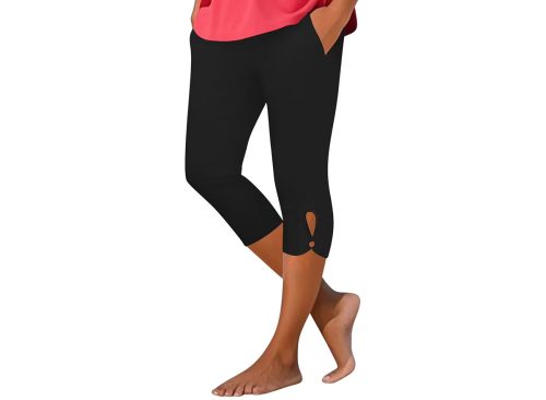 cocolona Womens Capri Leggings with Pockets Summer High Waisted Capri Pants Yoga Gym Workout Pants Black XL
