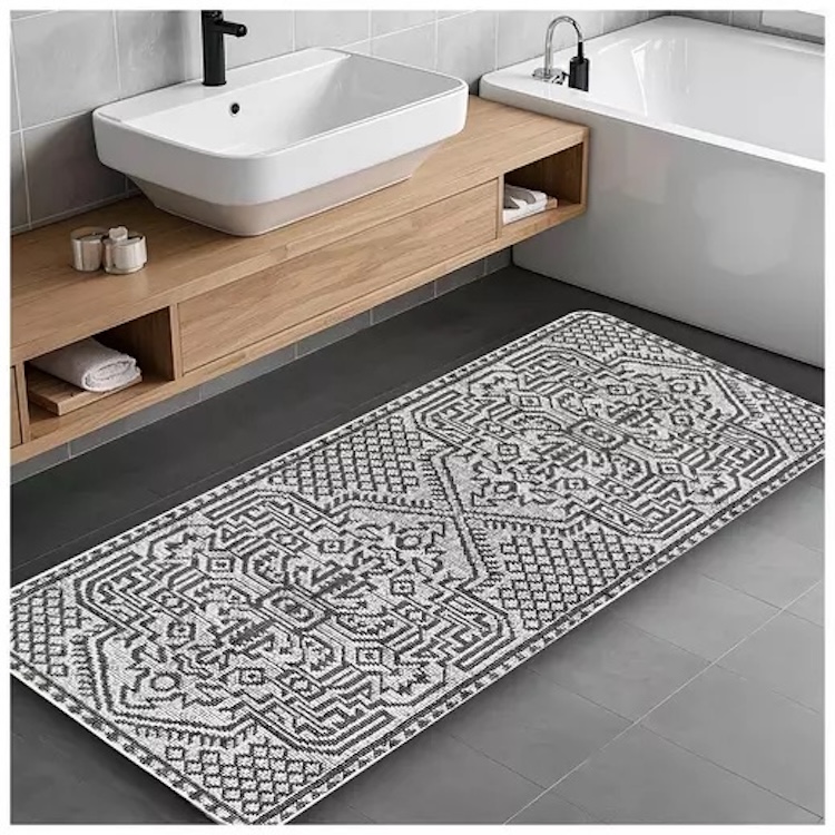Darsee & David Black & Cream Boho Bath Rug Runner