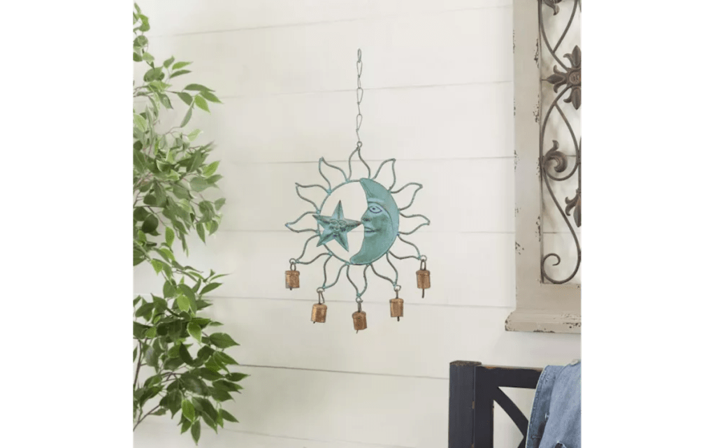 Harper & Willow Metal Sun and Moon Indoor Outdoor Windchime 