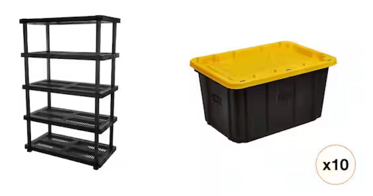 HDX 5-Tier Adjustable Garage Shelving and Storage Tote Combo