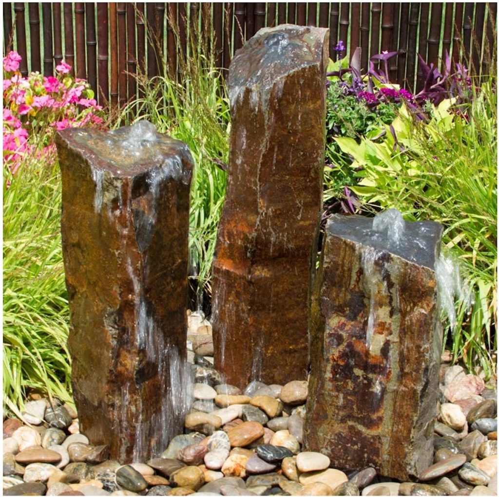 Liquid Art Triple Basalt Stone Column Fountains