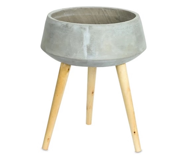 Melrose International Modern Cement Planter on Wood Legs