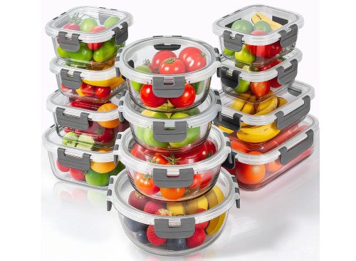 stusgo 12 Pcs Glass Storage Containers with Lids, Reusable for Kitchen Organization (12 Pcs,Gray)