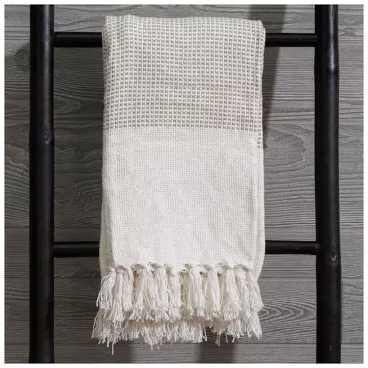 Beige & White Woven Throw Blanket