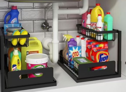 2 Pack Under Sink Organizer and Storage, Pull Out Cabinet Organizer Slide Out Sink Shelf Cabinet Storage Shelves, Under Sink Storage for Kitchen Bathroom Cabinet