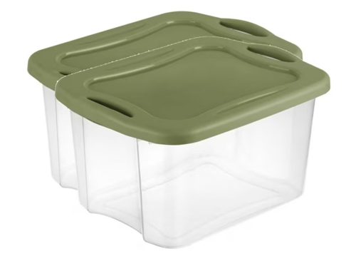 (2 pack) Sterilite EZ Carry 40 Quart Medium Storage Bin, Clear Plastic Storage Container with Full-Grip Handles, Green