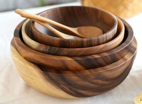 2026 New! Homng Aa Wooden Bowl Wooden Salad Bowl with Servers Large Bowl Decorative Handmade Carved Wood Serving Dish Soup & Pasta Bowl