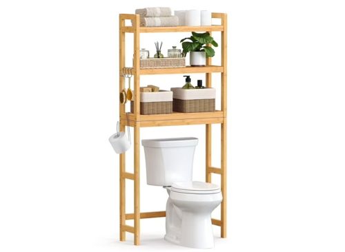 3-Tier Over The Toilet Storage Bamboo Over Toilet Shelf Bathroom Storage Organizer with Adjustable Shelf Natural
