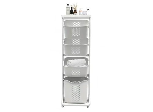 4-Tier Laundry Hamper Sorter, Laundry Storage Organizer with Wheels Removable Rolling Laundry Baskets, Bathroom Cart for Dirty Clothe