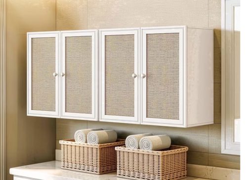 48 Inches Laundry Room Wall Cabinets Bathroom Cabinets Wall Mounted with Adjustable Shelves, Rattan Wall Cabinet for Bedroom, Kitchen, Bathroom